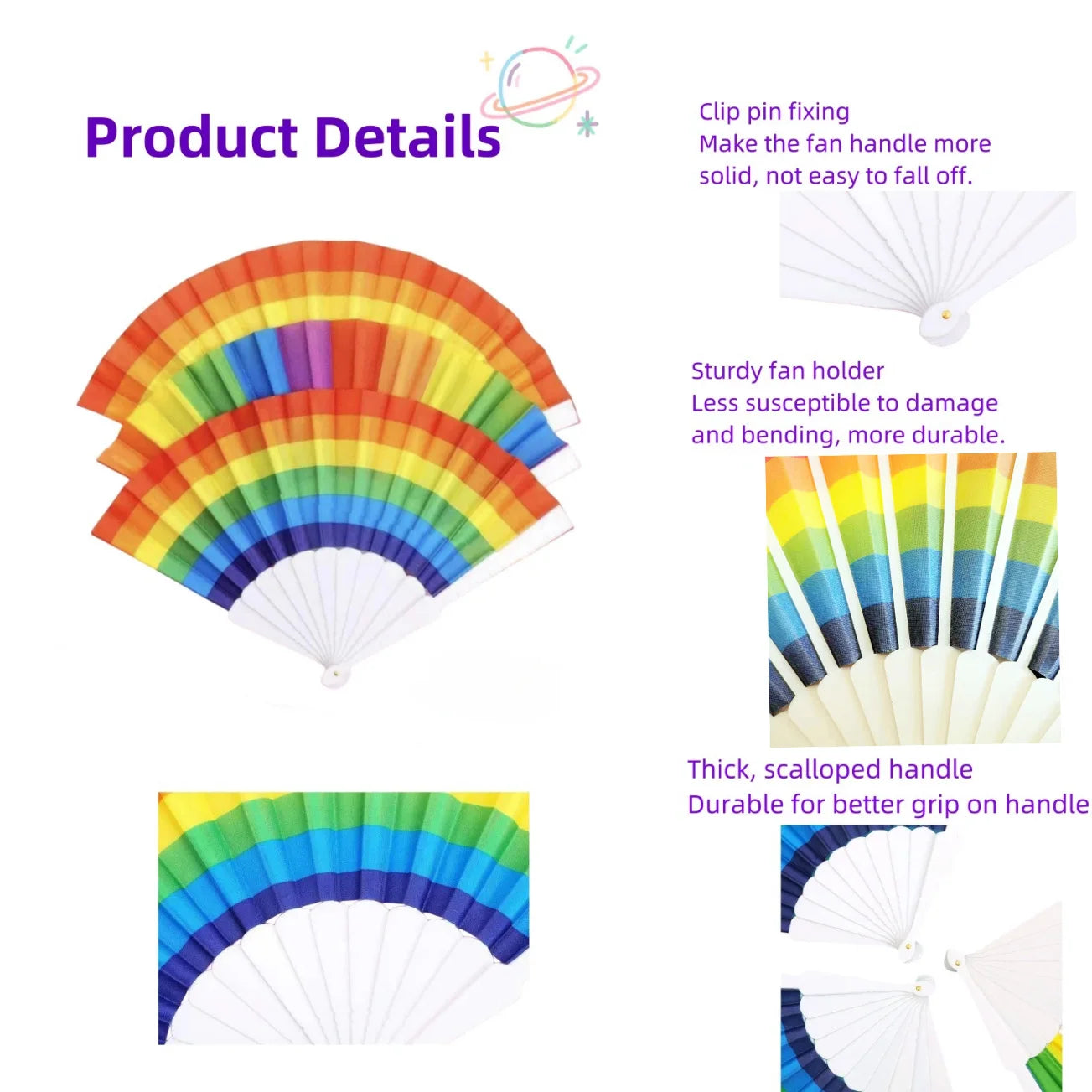 12pcs 7 inch rainbow folding fan fabric craft fan dance props wedding party set decoration cool fan