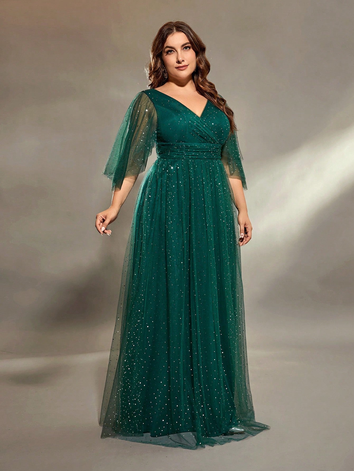 Banquet Evening Gowns New Chorus Performance Clothes Long Sequins Splicing Irregular Sleeve Host Solo Green Dresses