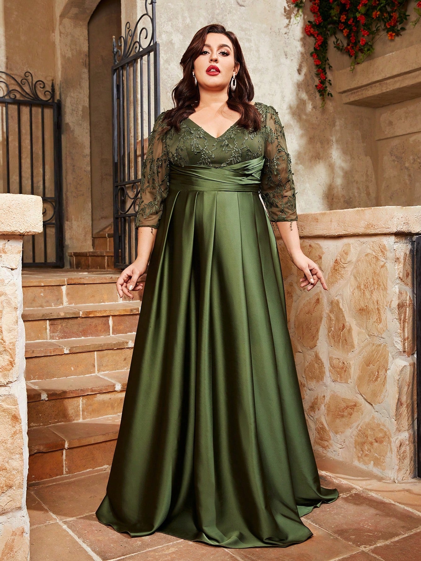 Party Evening Gowns New Satin V-Neck Long Sleeve Dresses for Women