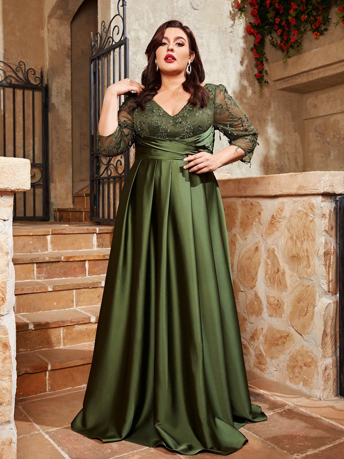 Party Evening Gowns New Satin V-Neck Long Sleeve Dresses for Women