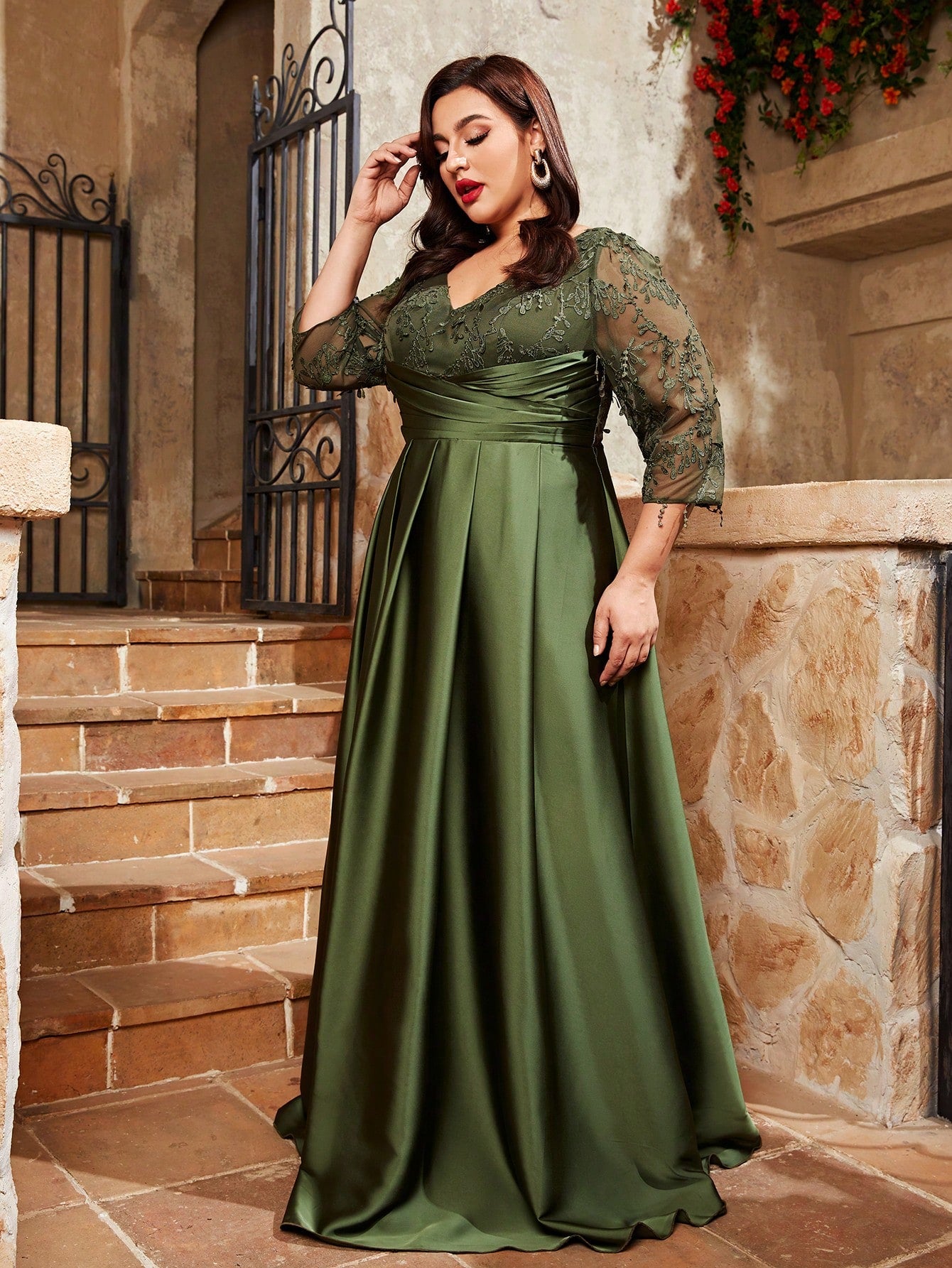Party Evening Gowns New Satin V-Neck Long Sleeve Dresses for Women