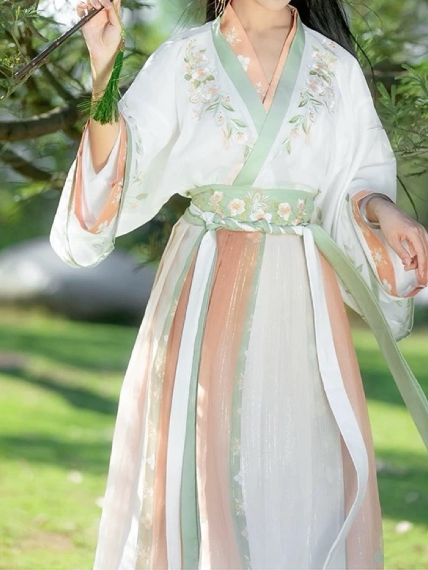 Ancient Hanfu female flower language order Wei Jin system cross-necked waisted super fairy