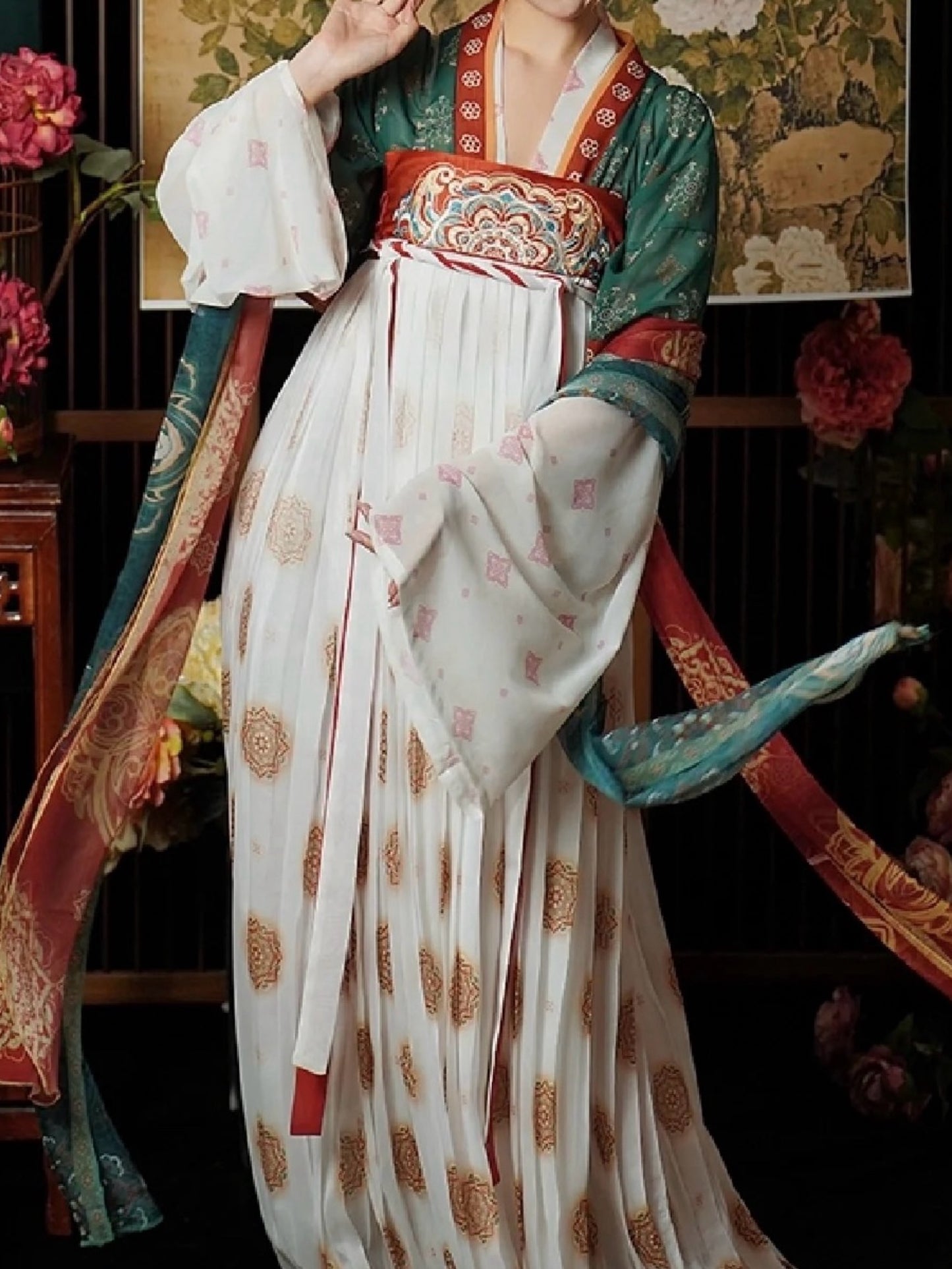 Tang system Chinese style Shengtang Princess Retro Hanfu Pasted together chest big sleeve shirt printing embroidery Ancient style Hanfu