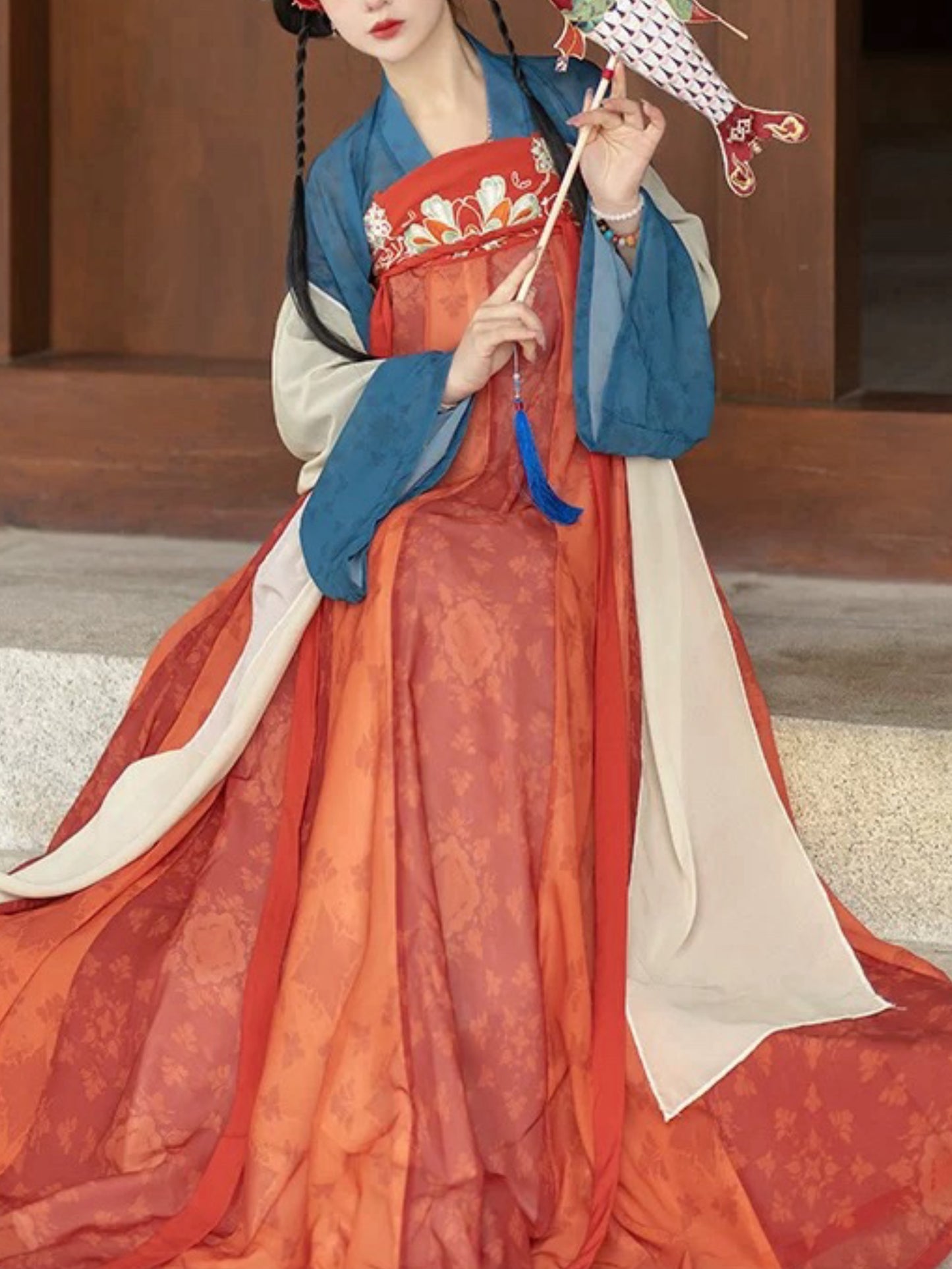 Tang Hanbok Women Reconstructed Collar Top Shirt Chest Skirt Palazzo Suit