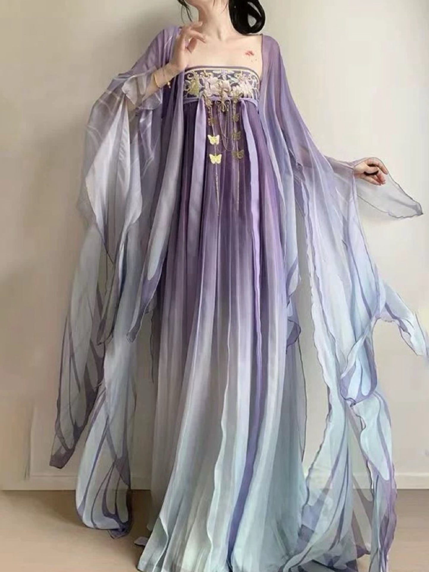 Tang system cheongsam chest big sleeve shirt super fairy floating daily hanbok ancient style exquisite gradient color suit