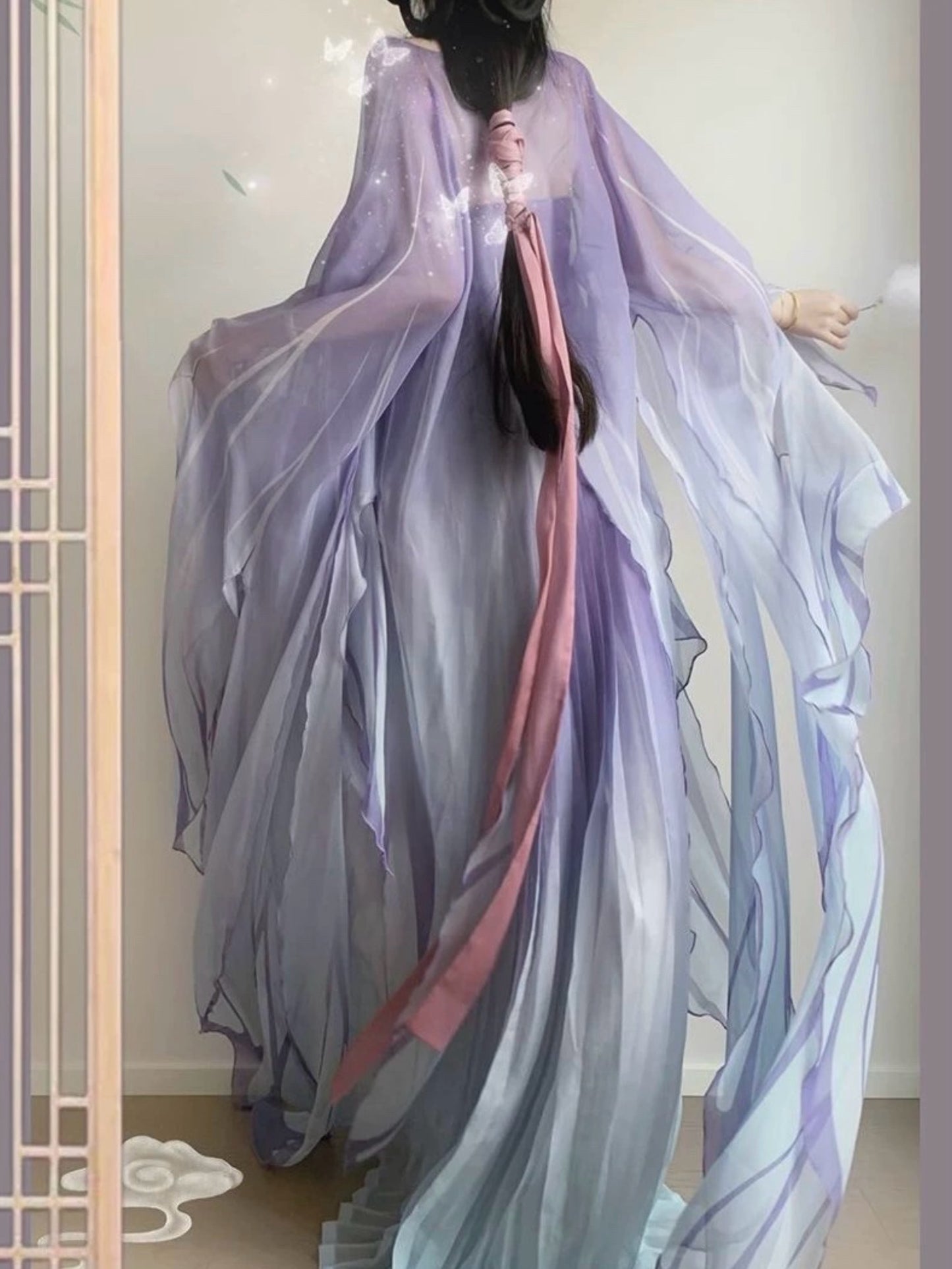 Tang system cheongsam chest big sleeve shirt super fairy floating daily hanbok ancient style exquisite gradient color suit