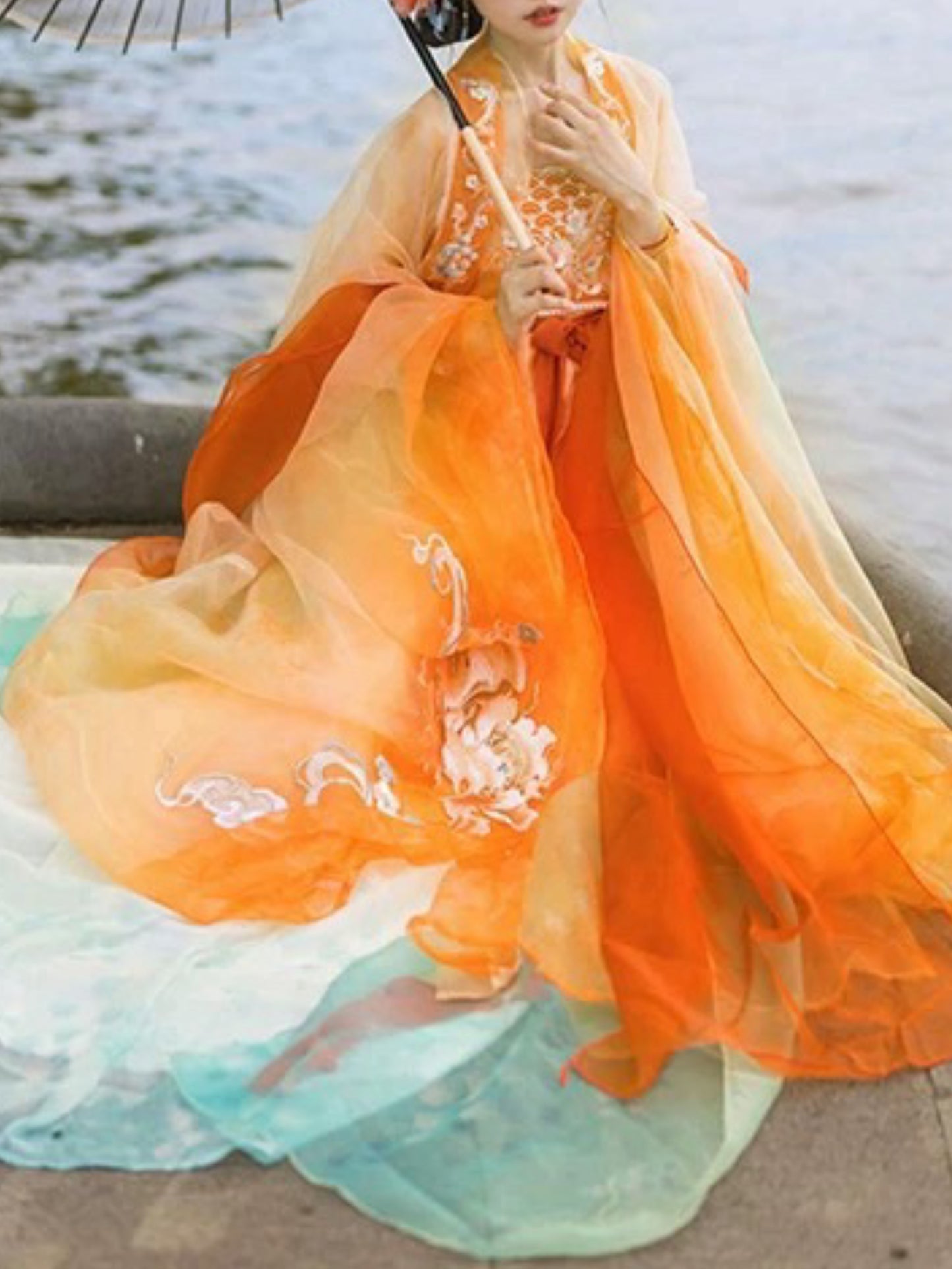 Tang system hanfu super fairy one-piece Qi chest chevron dress flow fairy dress heavy embroidery big sleeve shirt spring and summer new suit women