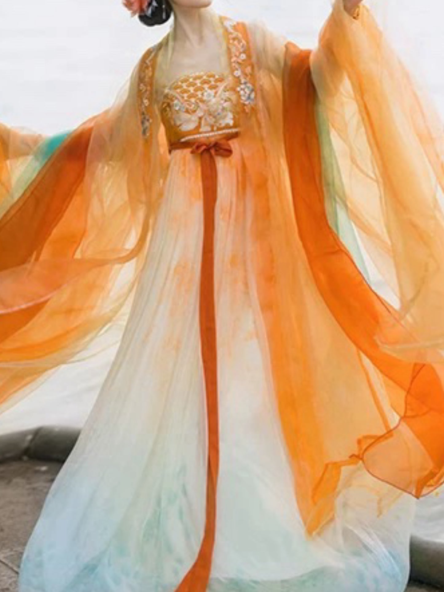 Tang system hanfu super fairy one-piece Qi chest chevron dress flow fairy dress heavy embroidery big sleeve shirt spring and summer new suit women