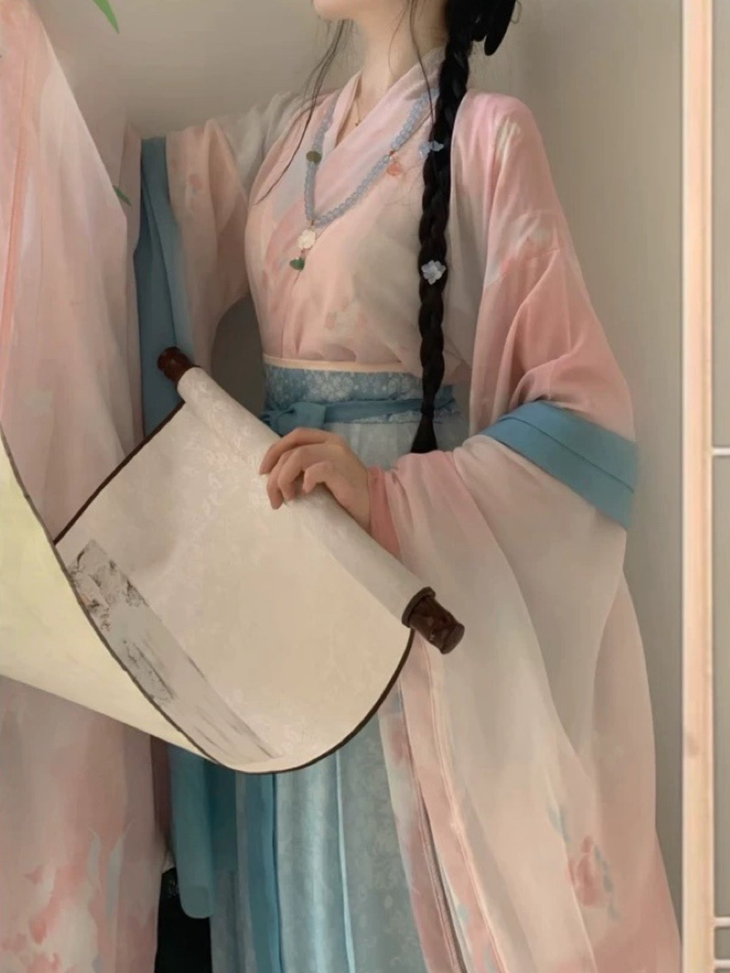 Wei Jin style Leaving the people song super fairy ethereal printing cross neck wide sleeve eight broken dress ancient costume daily female