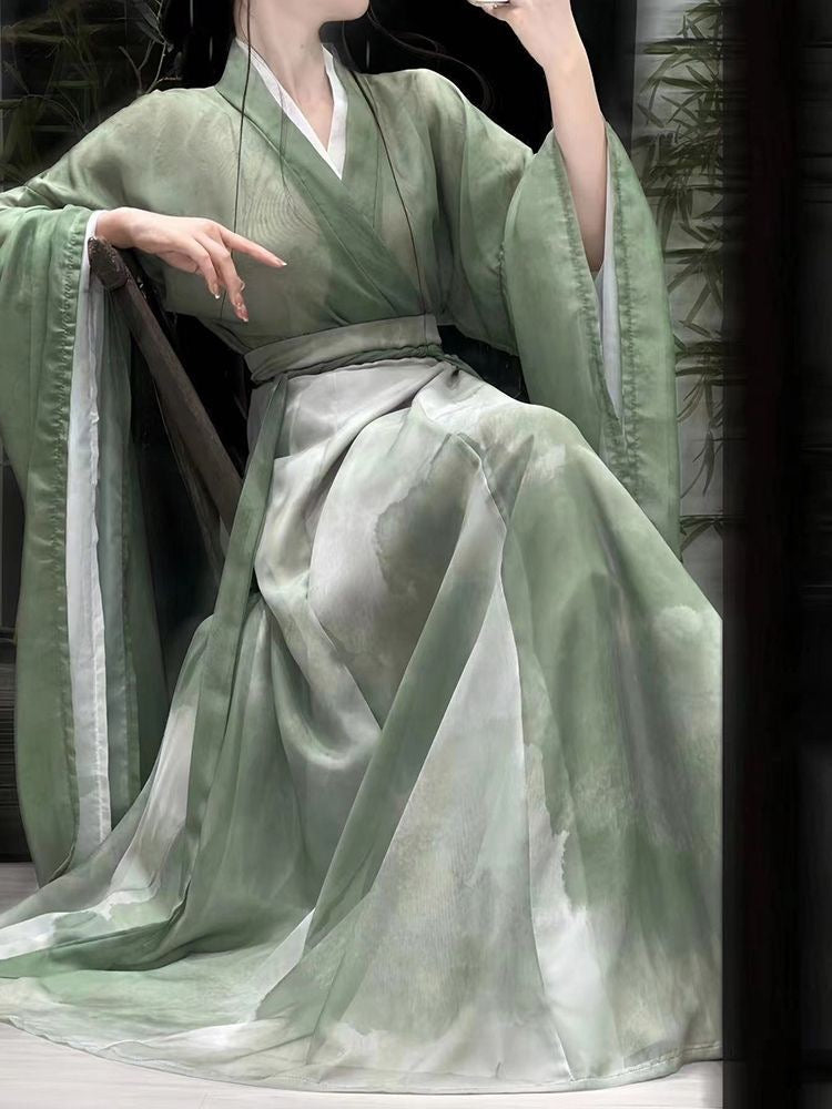 Wei Jin War Robe Hanfu Women Ancient Qingleng Wind Cross Lapel Big Sleeve Chinese Style Immortal Flowing Jin System Cross Neck Skirt Chivalrous Suit