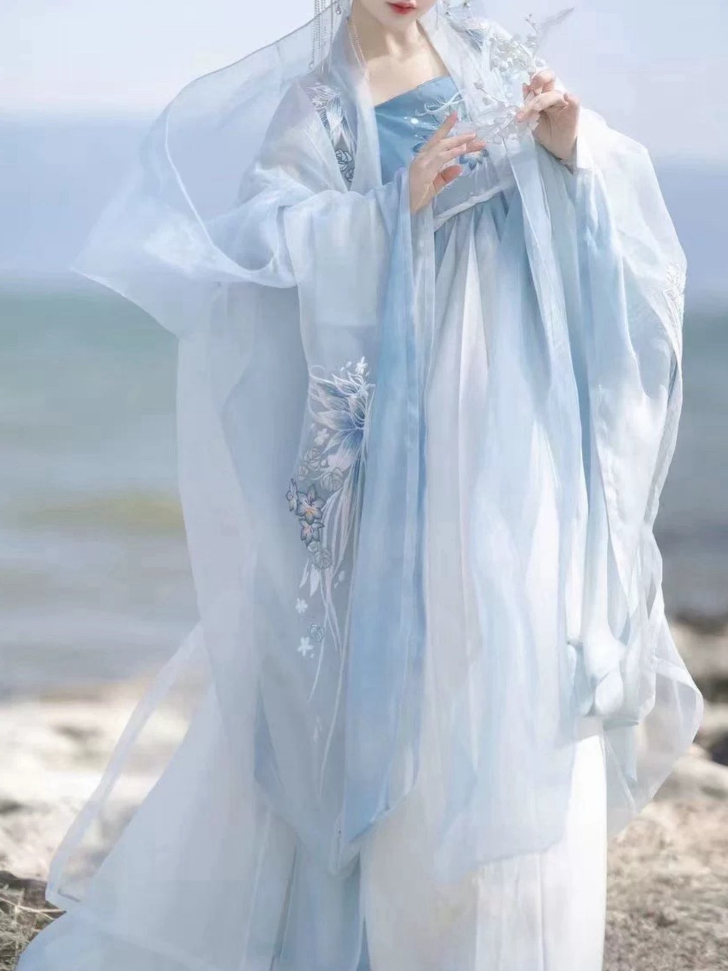 Tang embroidered chevron dress Chinese style super fairy ethereal breasted double layer embroidery large sleeve shirt suit