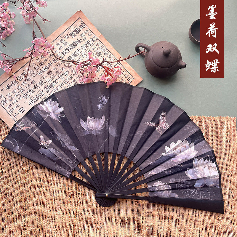 10pcs Chinese style advertising fans Ancient style silk cloth 8-inch folding fan Custom carved folding fan Bar Tiodi China-Chic men's fan