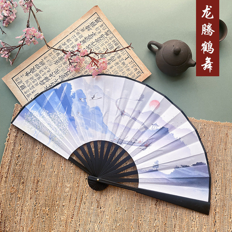 10pcs Chinese style advertising fans Ancient style silk cloth 8-inch folding fan Custom carved folding fan Bar Tiodi China-Chic men's fan