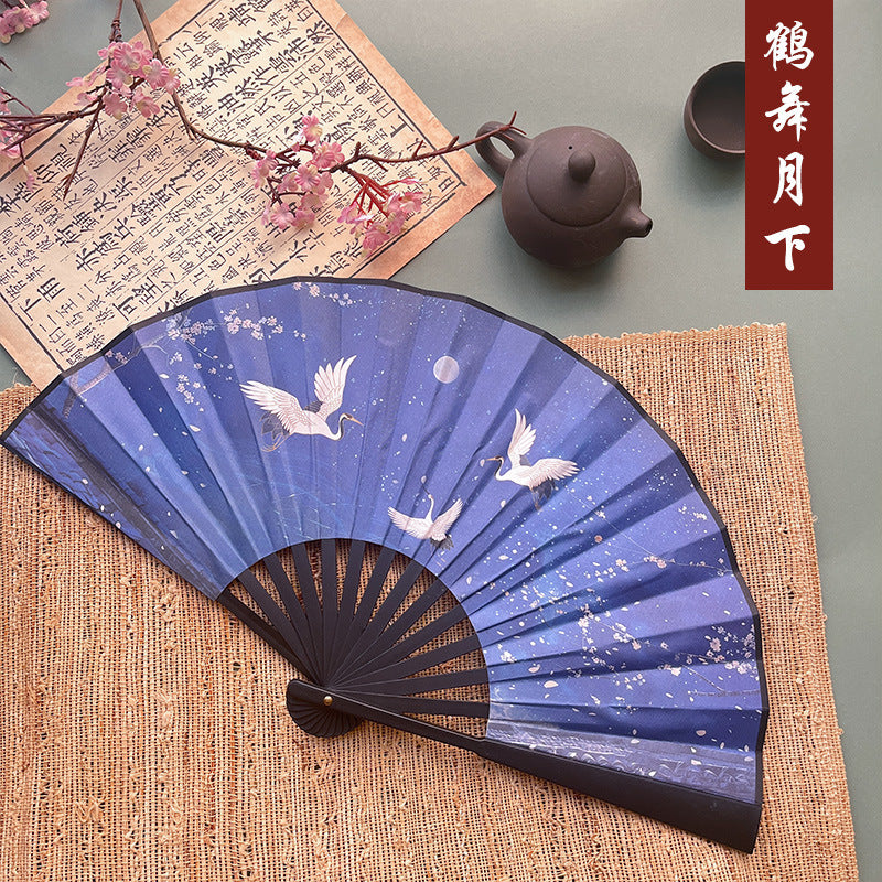10pcs Chinese style advertising fans Ancient style silk cloth 8-inch folding fan Custom carved folding fan Bar Tiodi China-Chic men's fan