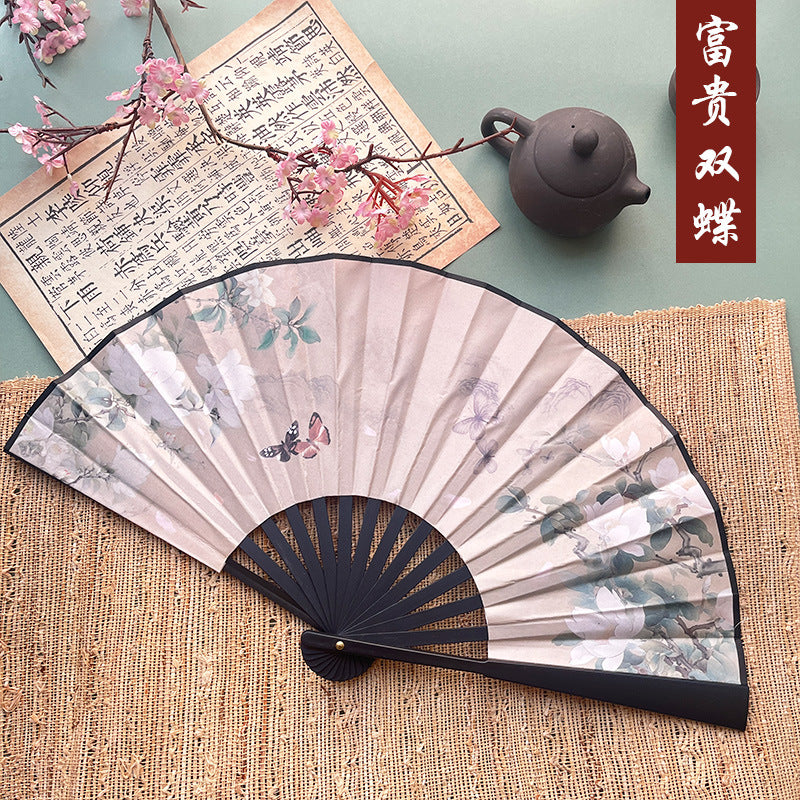 10pcs Chinese style advertising fans Ancient style silk cloth 8-inch folding fan Custom carved folding fan Bar Tiodi China-Chic men's fan