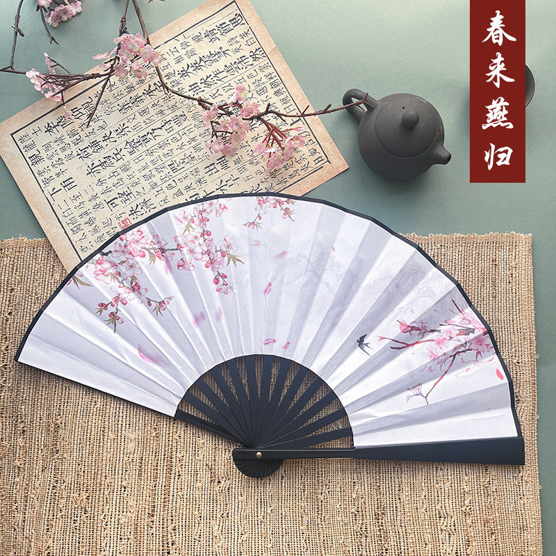 10pcs Chinese style advertising fans Ancient style silk cloth 8-inch folding fan Custom carved folding fan Bar Tiodi China-Chic men's fan