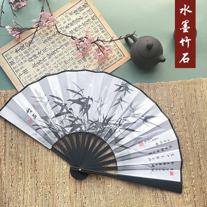 10pcs Chinese style advertising fans Ancient style silk cloth 8-inch folding fan Custom carved folding fan Bar Tiodi China-Chic men's fan