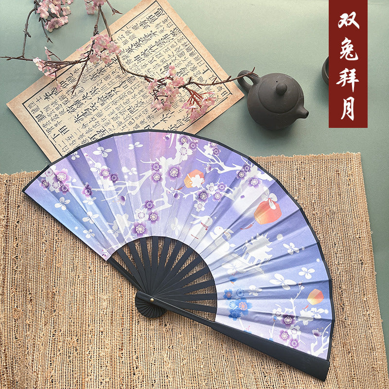 10pcs Chinese style advertising fans Ancient style silk cloth 8-inch folding fan Custom carved folding fan Bar Tiodi China-Chic men's fan