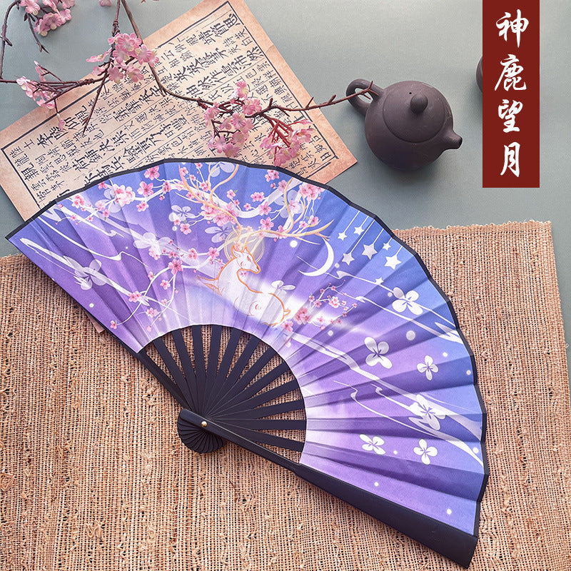 10pcs Chinese style advertising fans Ancient style silk cloth 8-inch folding fan Custom carved folding fan Bar Tiodi China-Chic men's fan