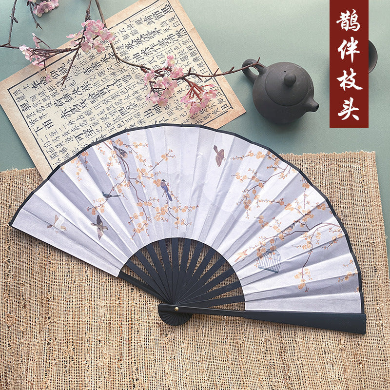 10pcs Chinese style advertising fans Ancient style silk cloth 8-inch folding fan Custom carved folding fan Bar Tiodi China-Chic men's fan