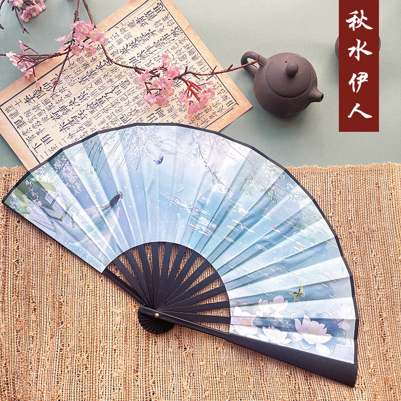 10pcs Chinese style advertising fans Ancient style silk cloth 8-inch folding fan Custom carved folding fan Bar Tiodi China-Chic men's fan