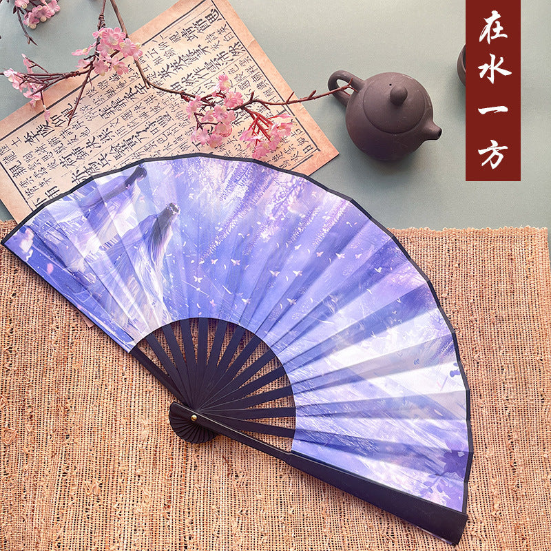 10pcs Chinese style advertising fans Ancient style silk cloth 8-inch folding fan Custom carved folding fan Bar Tiodi China-Chic men's fan