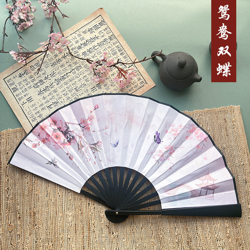 10pcs Chinese style advertising fans Ancient style silk cloth 8-inch folding fan Custom carved folding fan Bar Tiodi China-Chic men's fan