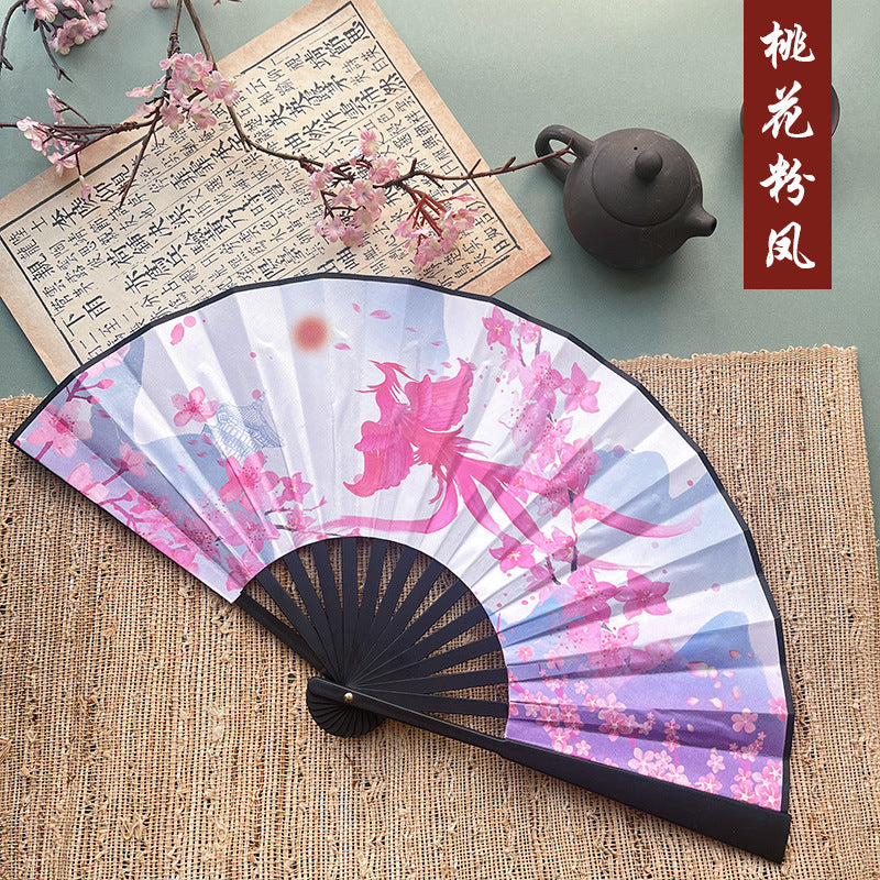 10pcs Chinese style advertising fans Ancient style silk cloth 8-inch folding fan Custom carved folding fan Bar Tiodi China-Chic men's fan