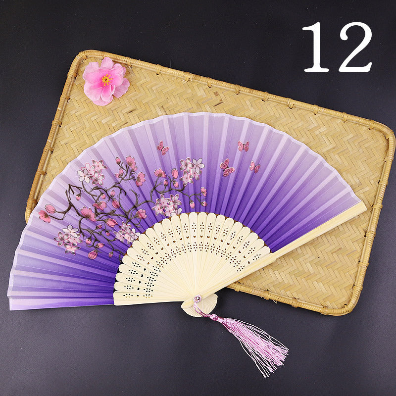 10pcs ancient style folding fan craft gift fans, Japanese Hanfu dance fans, portable silk fabric female fans