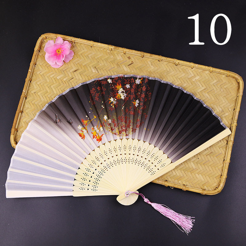 10pcs ancient style folding fan craft gift fans, Japanese Hanfu dance fans, portable silk fabric female fans
