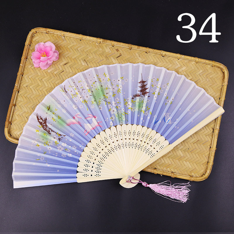 10pcs ancient style folding fan craft gift fans, Japanese Hanfu dance fans, portable silk fabric female fans