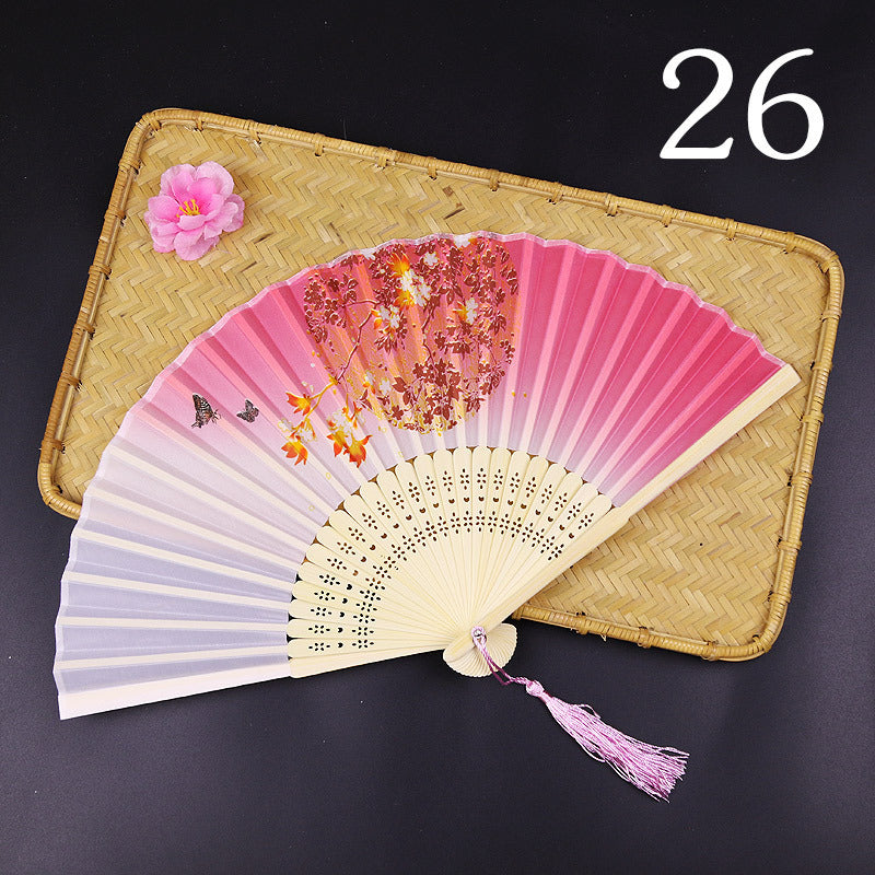 10pcs ancient style folding fan craft gift fans, Japanese Hanfu dance fans, portable silk fabric female fans