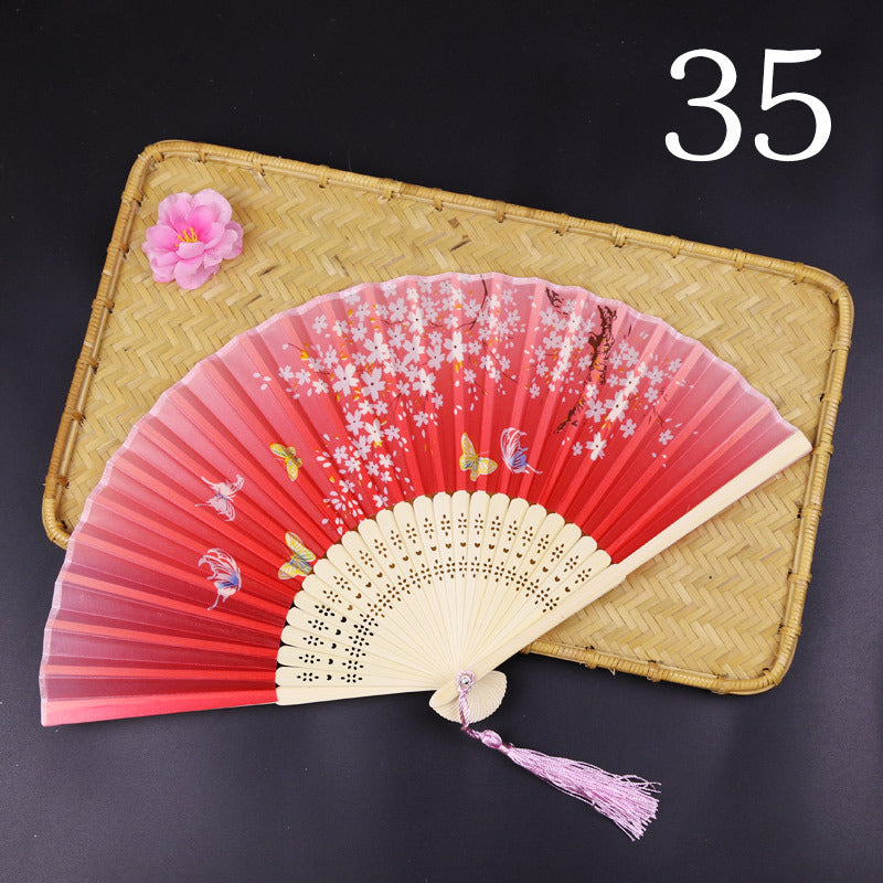 10pcs ancient style folding fan craft gift fans, Japanese Hanfu dance fans, portable silk fabric female fans