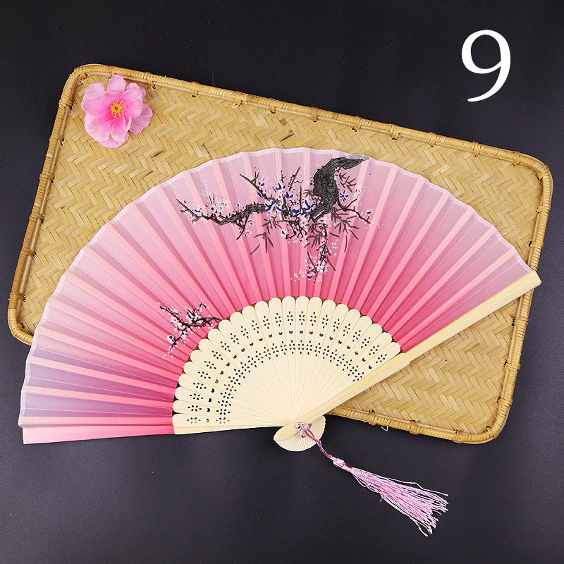 10pcs ancient style folding fan craft gift fans, Japanese Hanfu dance fans, portable silk fabric female fans