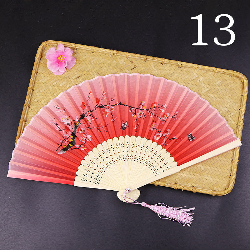 10pcs ancient style folding fan craft gift fans, Japanese Hanfu dance fans, portable silk fabric female fans