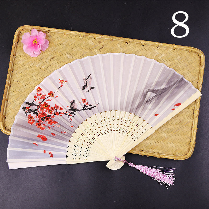10pcs ancient style folding fan craft gift fans, Japanese Hanfu dance fans, portable silk fabric female fans