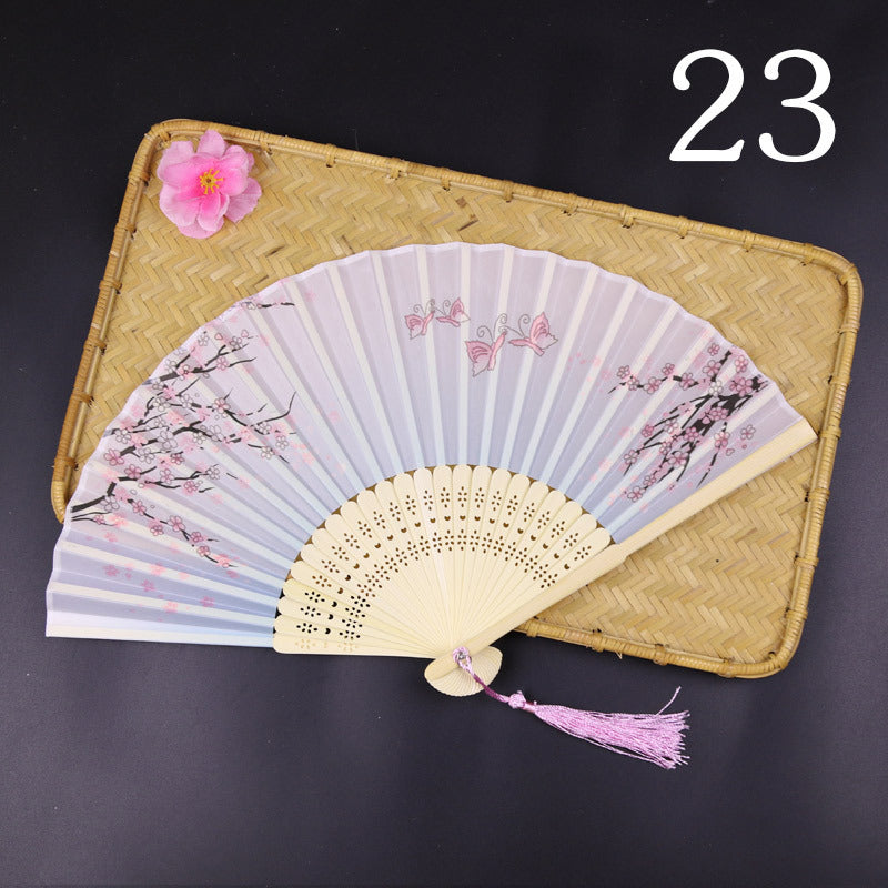 10pcs ancient style folding fan craft gift fans, Japanese Hanfu dance fans, portable silk fabric female fans