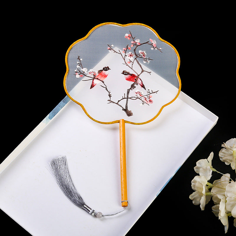 1pcs Double sided Embroidered Fan, Palace Fan, Handmade Fan, Ancient Style, Tourist Attraction, Photography, Dance Fan, Single sided Embroidered Fan