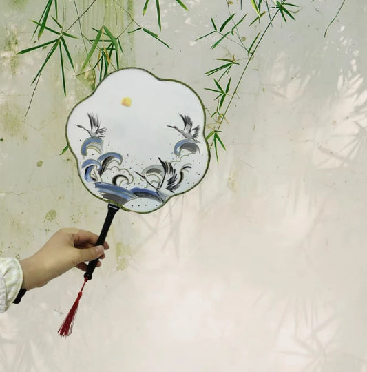 10pcs 24cm Blank Fans for DIY Painting | Wedding Party Decoration - Sanmanta