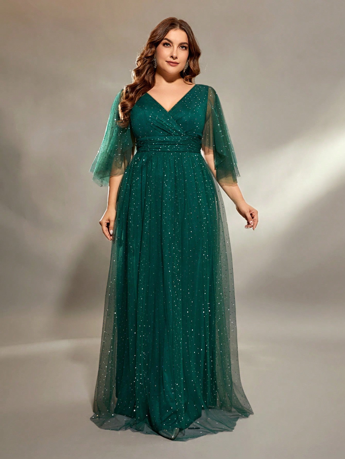 Banquet Evening Gowns New Chorus Performance Clothes Long Sequins Splicing Irregular Sleeve Host Solo Green Dresses