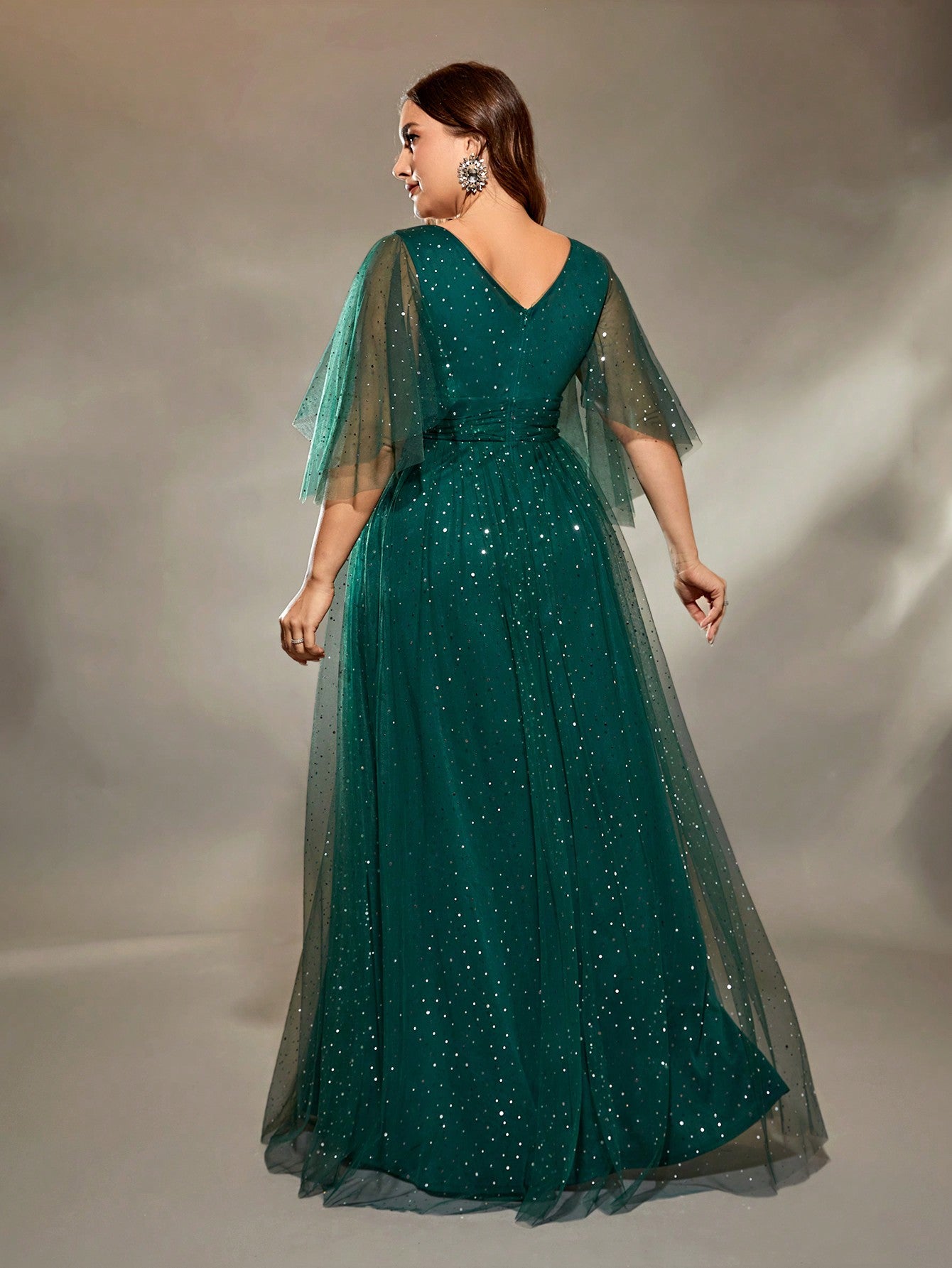 Banquet Evening Gowns New Chorus Performance Clothes Long Sequins Splicing Irregular Sleeve Host Solo Green Dresses