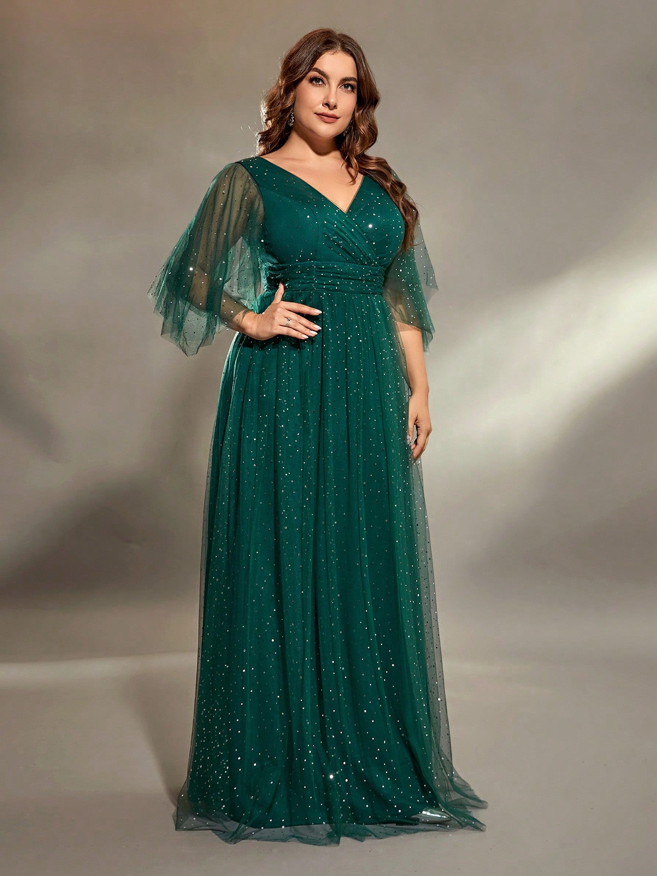 Banquet Evening Gowns New Chorus Performance Clothes Long Sequins Splicing Irregular Sleeve Host Solo Green Dresses