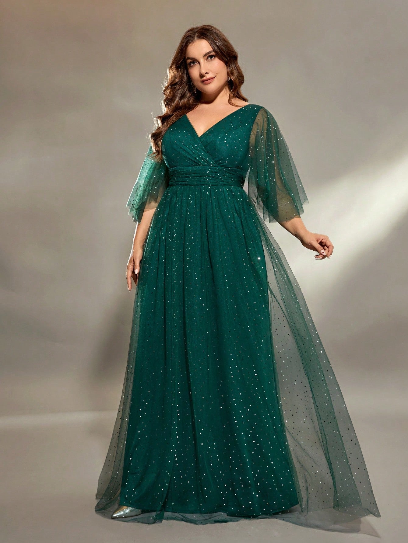 Banquet Evening Gowns New Chorus Performance Clothes Long Sequins Splicing Irregular Sleeve Host Solo Green Dresses