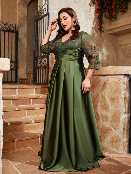 Party Evening Gowns New Satin V-Neck Long Sleeve Dresses for Women