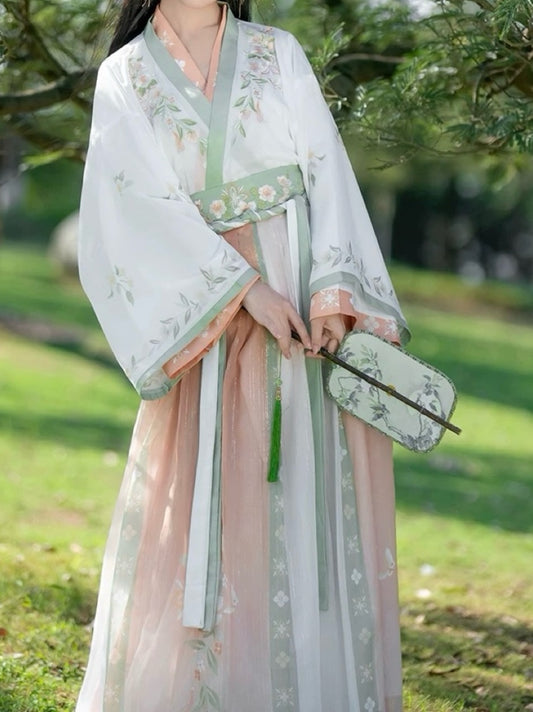 Ancient Hanfu female flower language order Wei Jin system cross-necked waisted super fairy