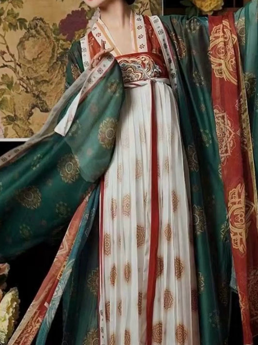 Tang system Chinese style Shengtang Princess Retro Hanfu Pasted together chest big sleeve shirt printing embroidery Ancient style Hanfu