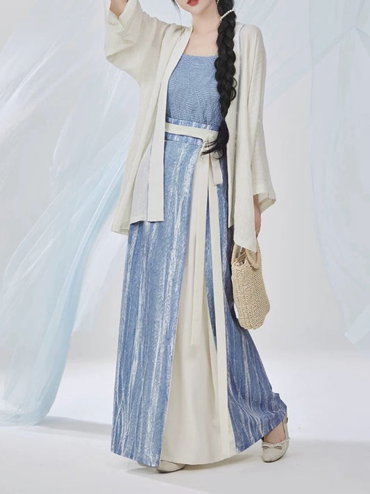 New  Chinese women's Han elements lapel national style retro suit improved Song system Hanfu three-piece super fairy temperament fairy skirt