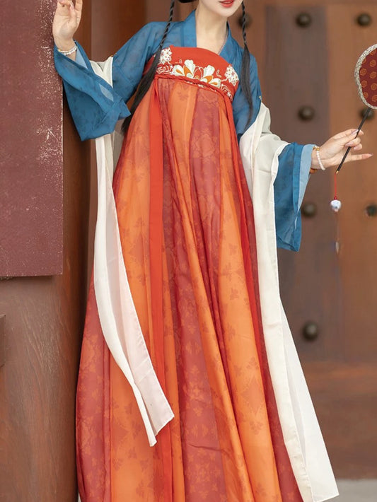 Tang Hanbok Women Reconstructed Collar Top Shirt Chest Skirt Palazzo Suit