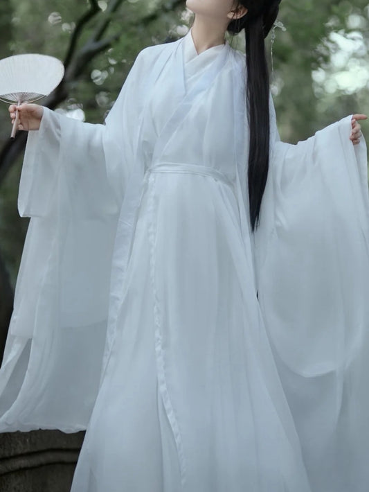Wei Jin style martial arts style ancient costume wide-sleeved flow fairy dress white super fairy floating Qi waist jacket skirt female