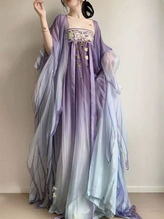 Tang system cheongsam chest big sleeve shirt super fairy floating daily hanbok ancient style exquisite gradient color suit